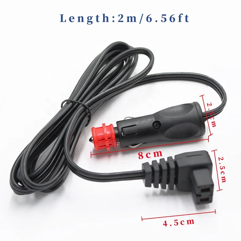 Car Refrigerator 6A Copper Contact 12V 2m PVC Insulated IP20 Rated Extension Power Cable for Fridge Cooler Charging Replacement
