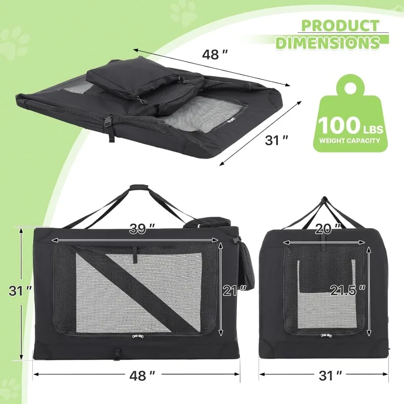 

Magshion 48 Inch Collapsible Dog Crate for Extra Large Dogs, 3 Door Soft Sided Dog Kennel w/Carrying Bags and Mat for Indoor