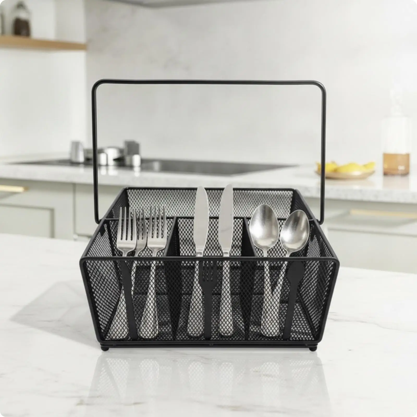 Kitchen Cutlery Holder Iron Mesh Basket with Handle for Utensil Drying and Small Items Storage Home