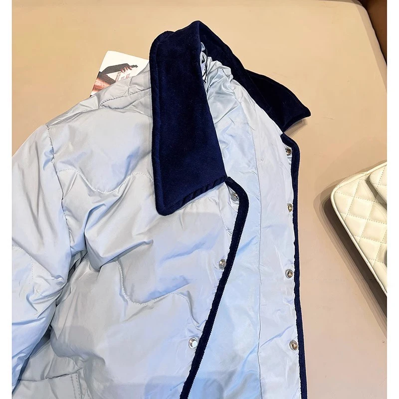 الأزرق المرقعة طوق موجة القرد القطن Jaet الرجال 2024 الخريف الشتاء تصميم Ele تنوعا العصرية الكورية Sle طويلة Sle...