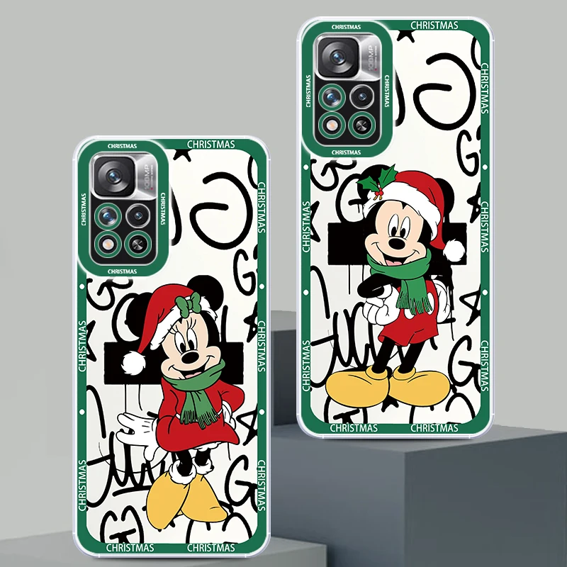 Disney Christmas Mickey Mouse For Xiaomi Redmi Note 12 Pro 12S 10 11 9T K40 12C 10C 9C 4G 5G Transparent Angel Eyes Phone Case