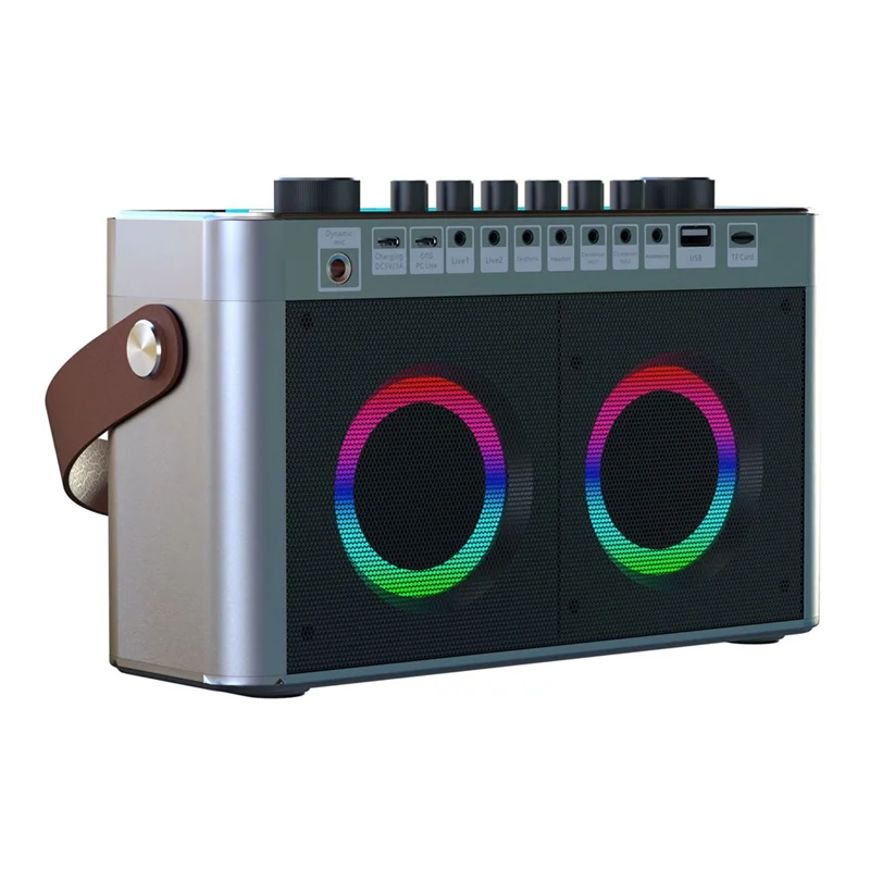 PHILE-Machine Home KTV Suono RGB integrato Karaoke Altoparlante portatile per scheda audio wireless BT con 2 microfoni wireless