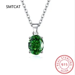 Oval Cut Green Simulated Nano Emerald 925 Sterling Silver Pendant Necklace for Women Gemstone Fine Jewelry Colar de Prata