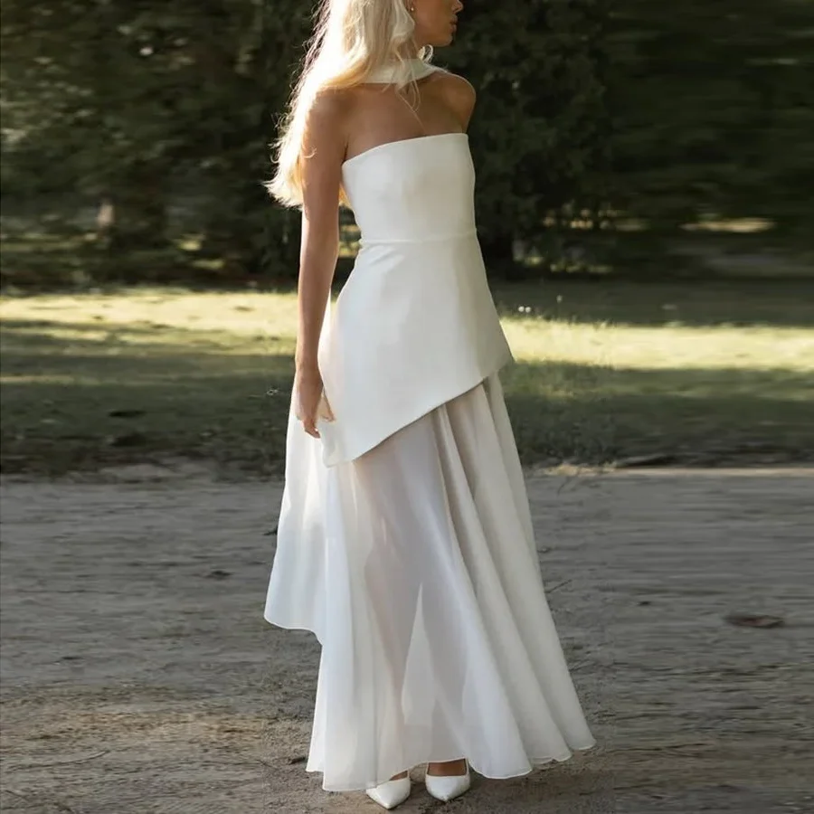 Hemelsblauw A-lijn galajurken met jasje Chiffon lange galajurk Volledige mouw Elegantie Satijn Strapless formele jurken met split