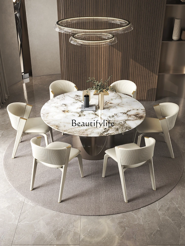 Italian Simple Luxury Natural Luxury Stone Modern Simple High-End Electric round Dining Tables and Chairs Set