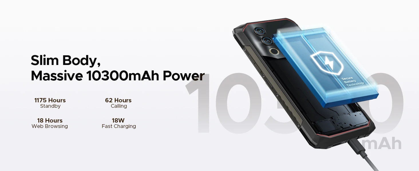 DOOGEE Blade10 Power Rugged Phone Gemini AI 6.6" Display 10300mAh Battery 48GB RAM(8+40) 128GB ROM Android 16 SmartPhone