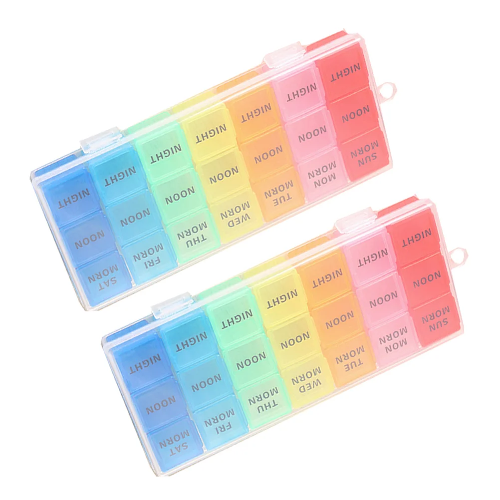 2 Pcs First Aid Box Medicine Pillboxes 7 Days Spanish Organizer Pocket Case Storage Pack Weekly