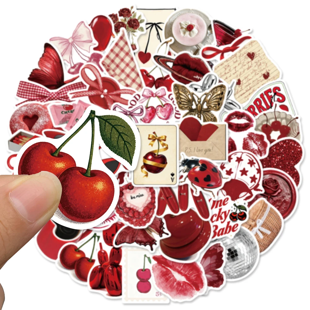 50pcs Cherry Coloured Graffiti Sticker Fashion Cool Decal For Phone Luggage iPad Scrapbook Guitar DIY Decoration Sticker view 2