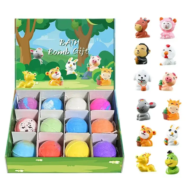 Kinder-Badebomben mit Überraschungs-Meerestier-Spielzeug, 12er-Pack Sprudelnde Badekugeln Geschenkset für Kindergeburtstage