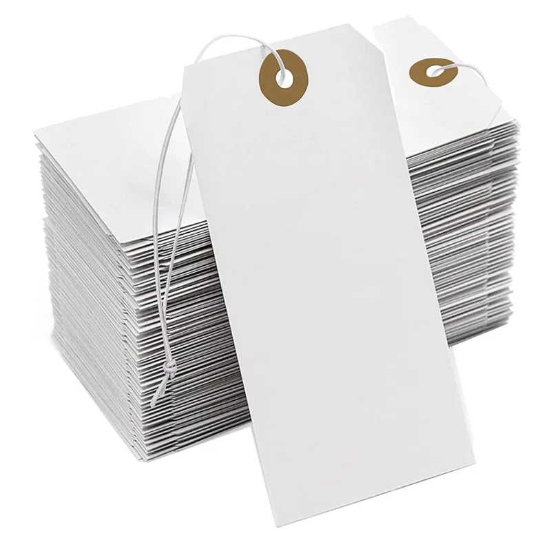 AK51-Large etichetta di carta con foro di rinforzo con cordino attaccato, etichette per appendere carta da 200 pezzi con corda elastica attaccata