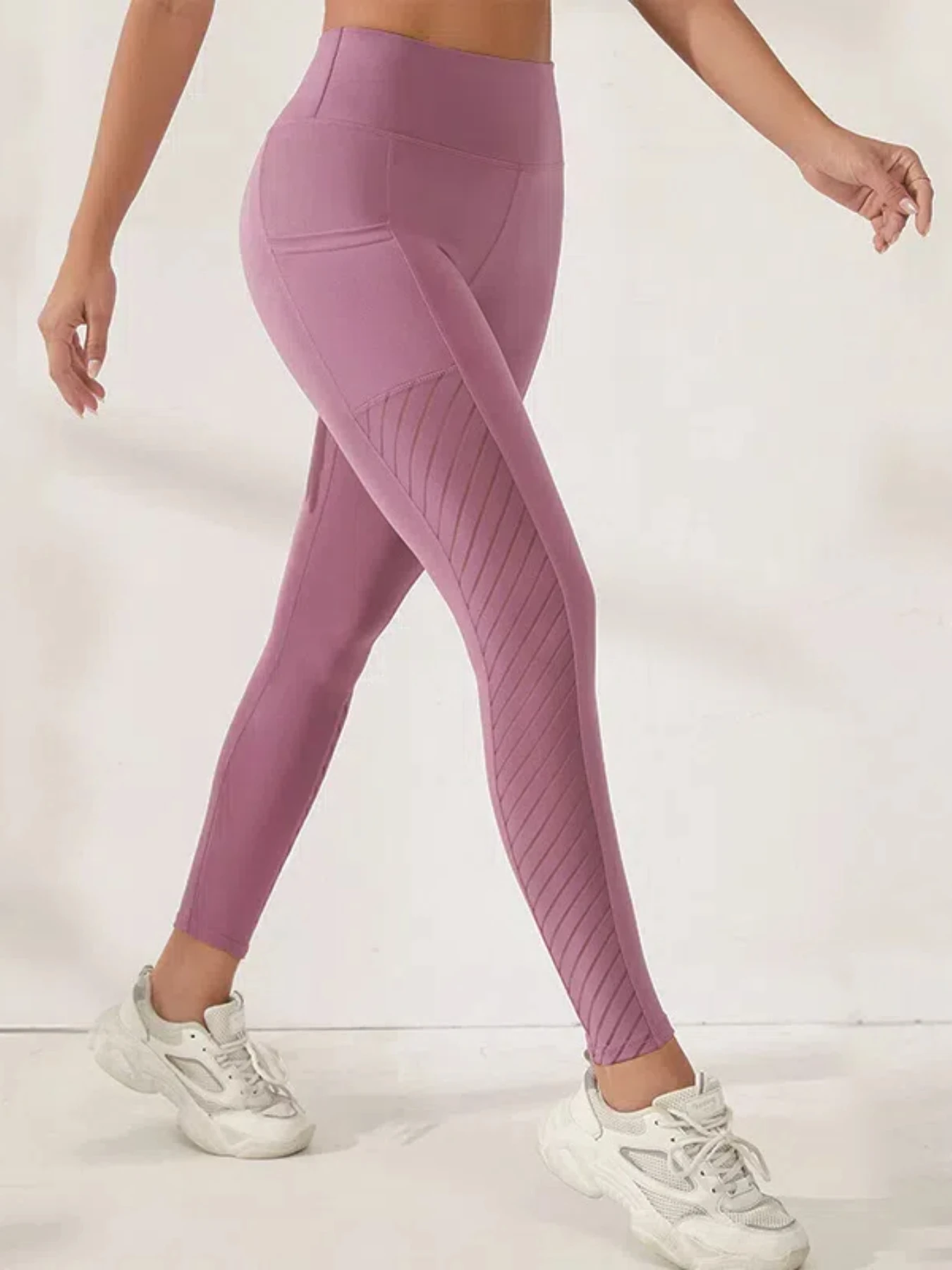 

Women's Side Mesh High Waist Yoga Pants With Pockets Leggings for Women Tummy Control Workout Ankle Length Pants Casual Style