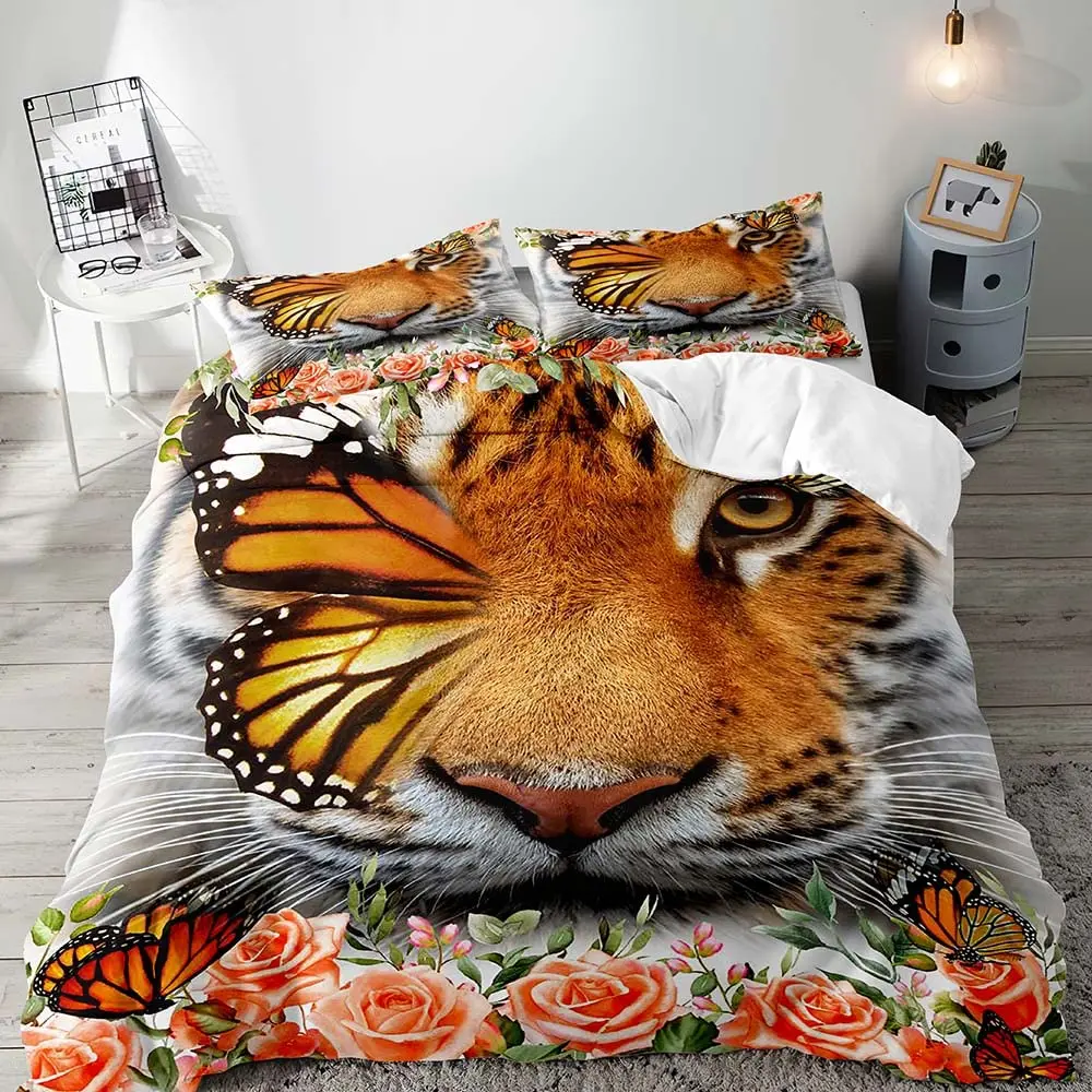 Tiger Bedding Set Duvet Cover Queen, Wildlife Animal Comforter Quilt Cover, Romantic Gifts for Him Men Boyfriend 2 Pillow Shams