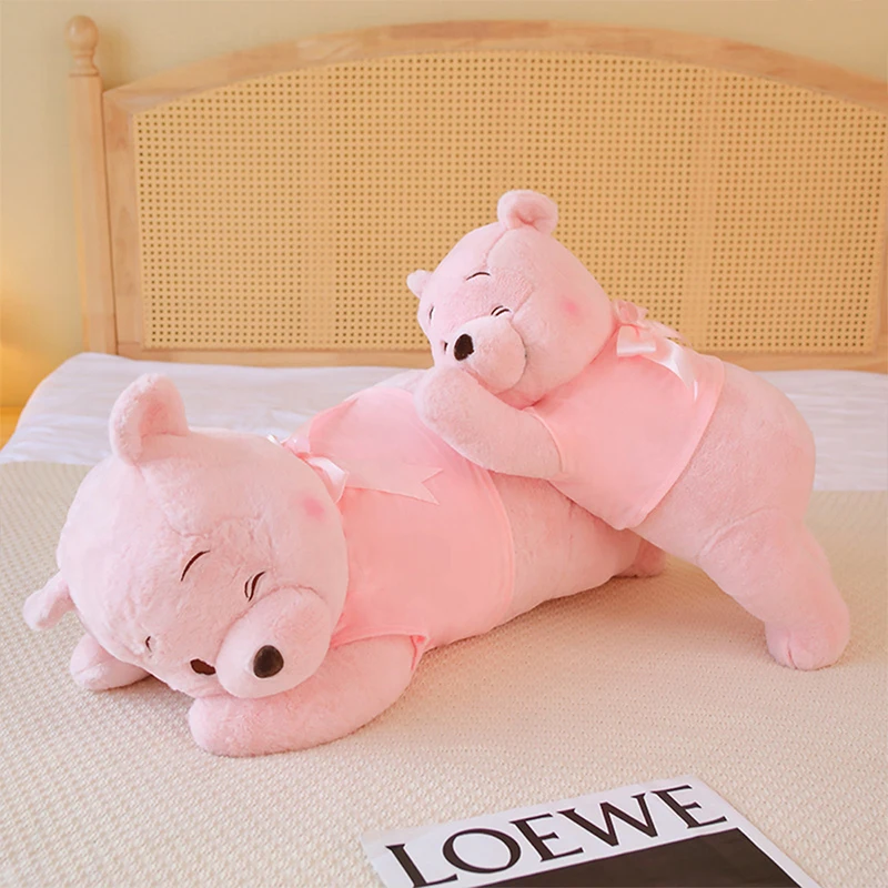 

Disney Kawaii Розовая плюшевая игрушка Винни-Пух с бантом, мягкая кукла для детей, подарок на день рождения, Рождество, милое мягкое животное для девочек