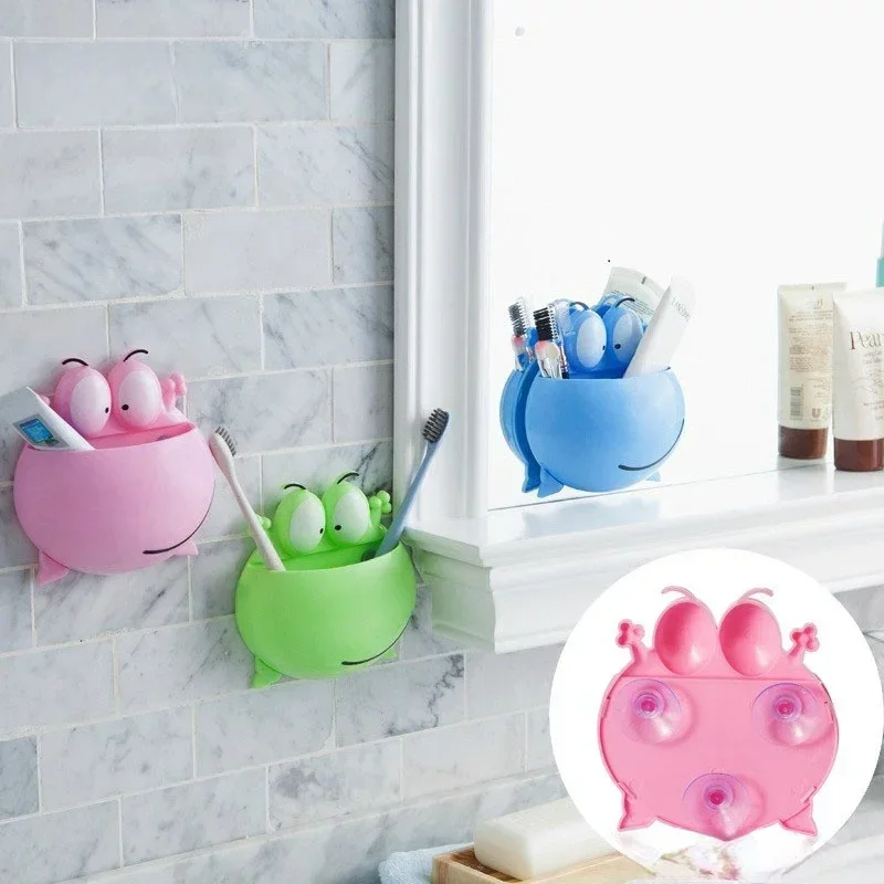 Frogs Cute Cartoon Home Bathroom Toothbrush Holder Wall Mount Suction Cup Toothpaste Storage Rack Toothbrush Rack Children &e