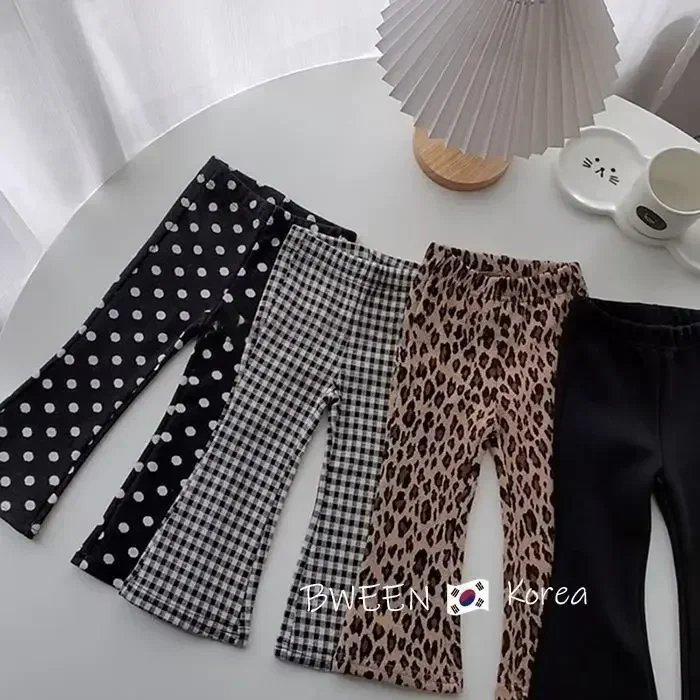 Roupas para meninas calças impressão longa moda vintage bonito sino bottoms casual treliça leopardo impressão solta