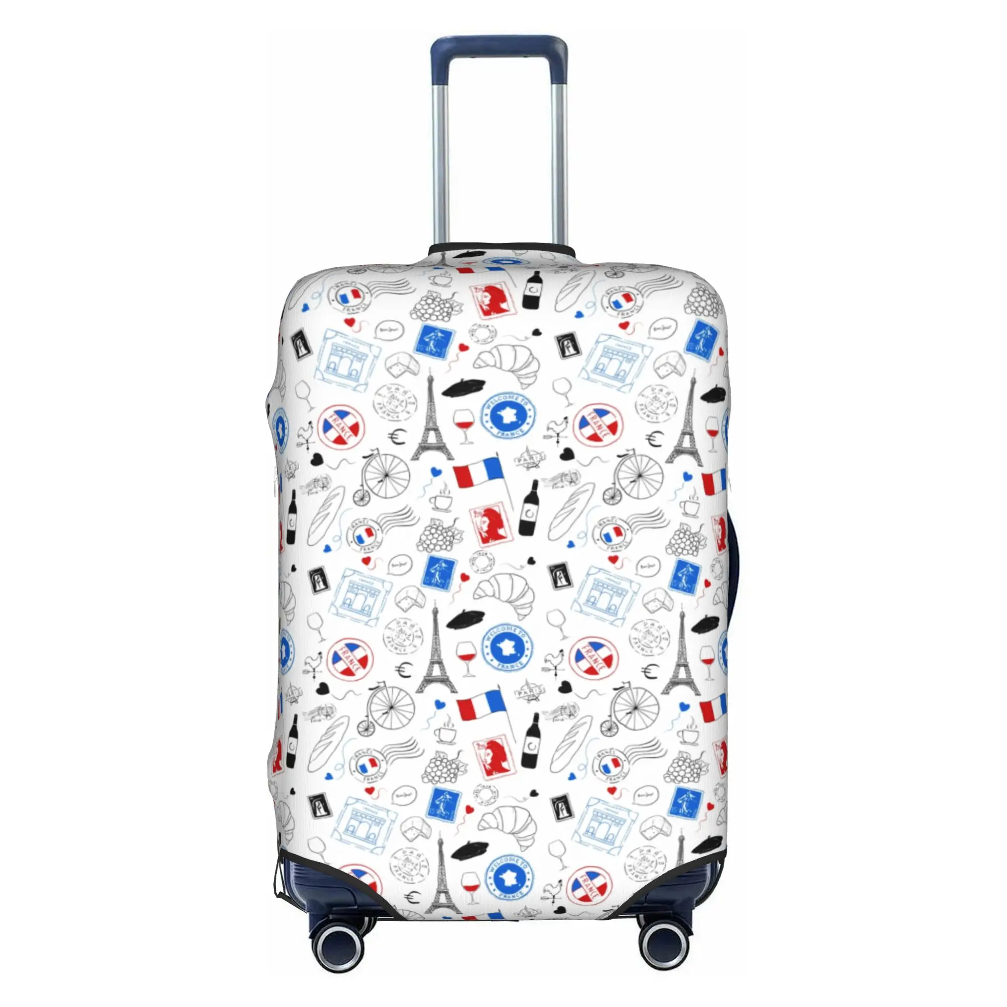 Passport to France Travel Luggage Cover Elastic Eiffel Tower Paris Love Suitcase Cover Protector Fit 18-32 Inch