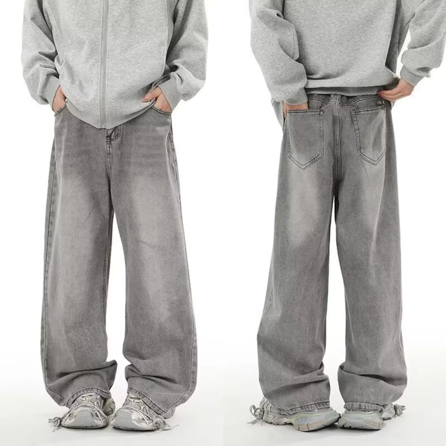 

Джинсы в американском стиле в стиле ретро, потертые камнями, мужские модные брендовые свободные прямые брюки