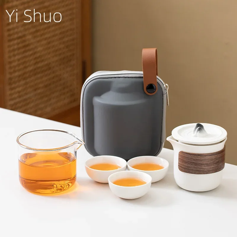 

Portable Travel Tea Set Small Set Outdoor Modern Ceramic Kung Fu Breaking Teapot Teacup Camping Kuaike Cup Tea Set Chinese