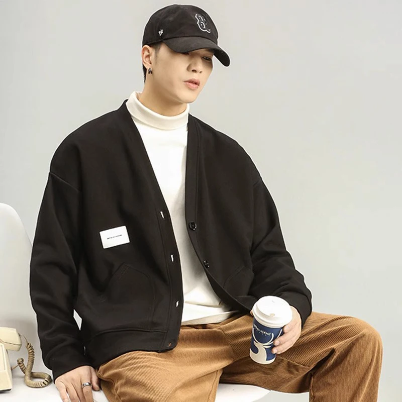 

Мужской вязаный кардиган на весну-осень, свитер с V-образным вырезом, модная городская повседневная одежда, стильный молодежный кардиган