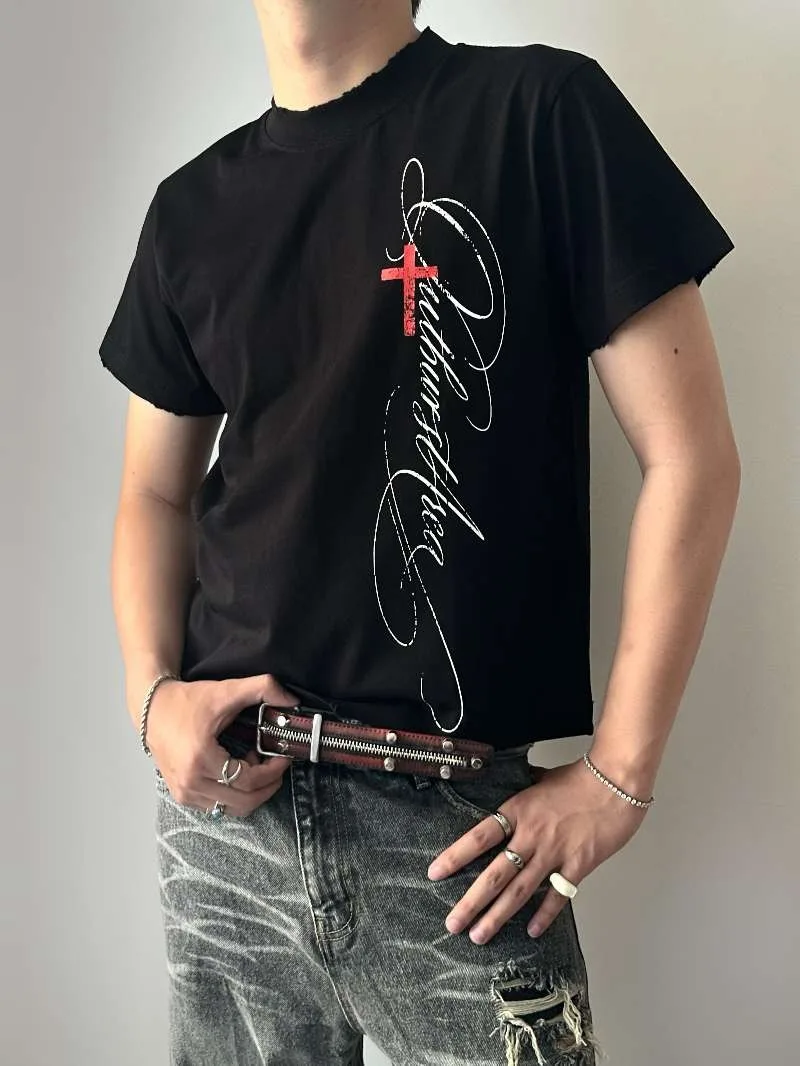 Men Y2K Streetwear 2 Piece Set Letter Print Black Long Sleeve T
