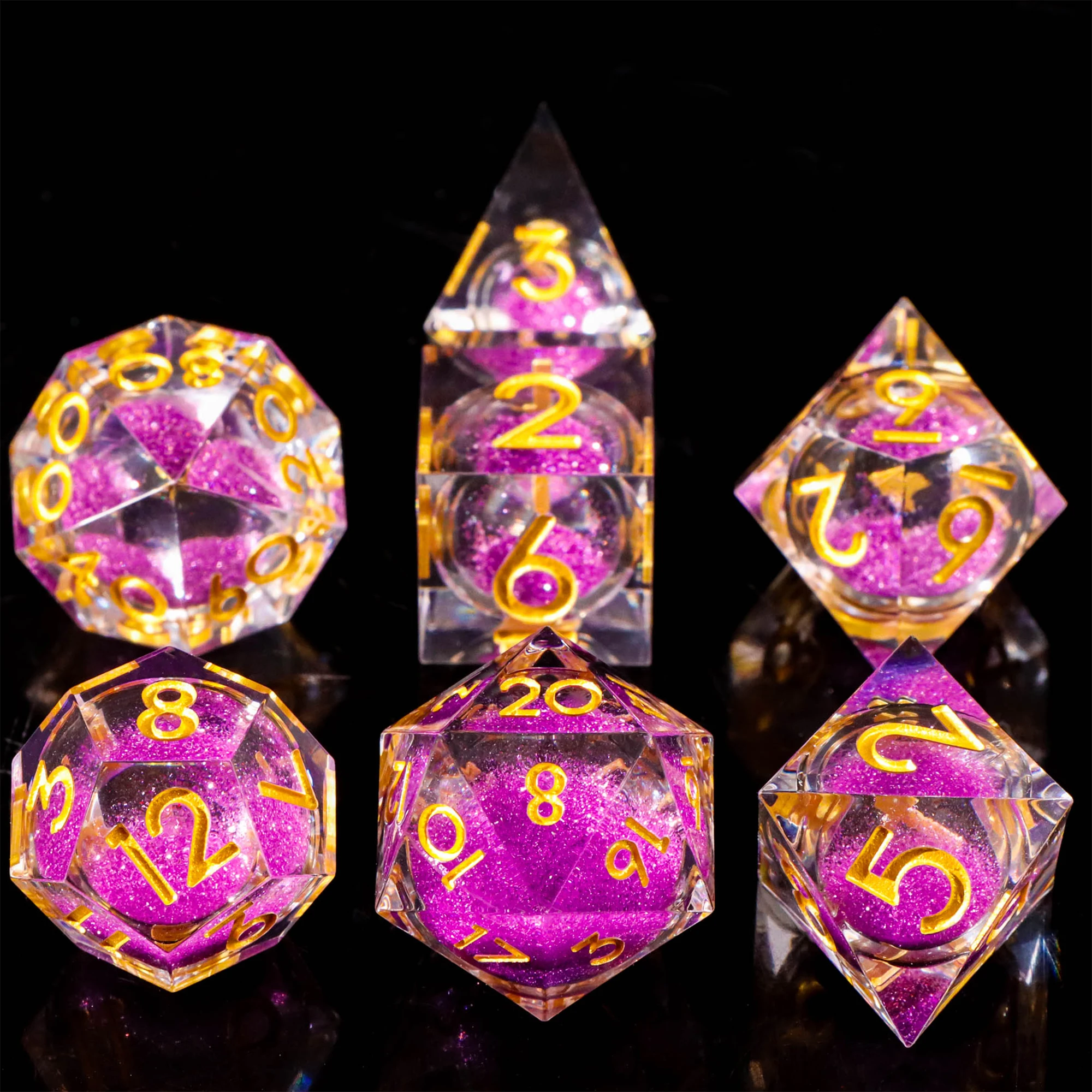 مجموعة نرد متعدد السطوح سائل متعدد السطوح، رمال متحركة، نردات راتينج مصنوعة يدويًا للزنزانات والتنينات، ألعاب طاولة RPG MTG