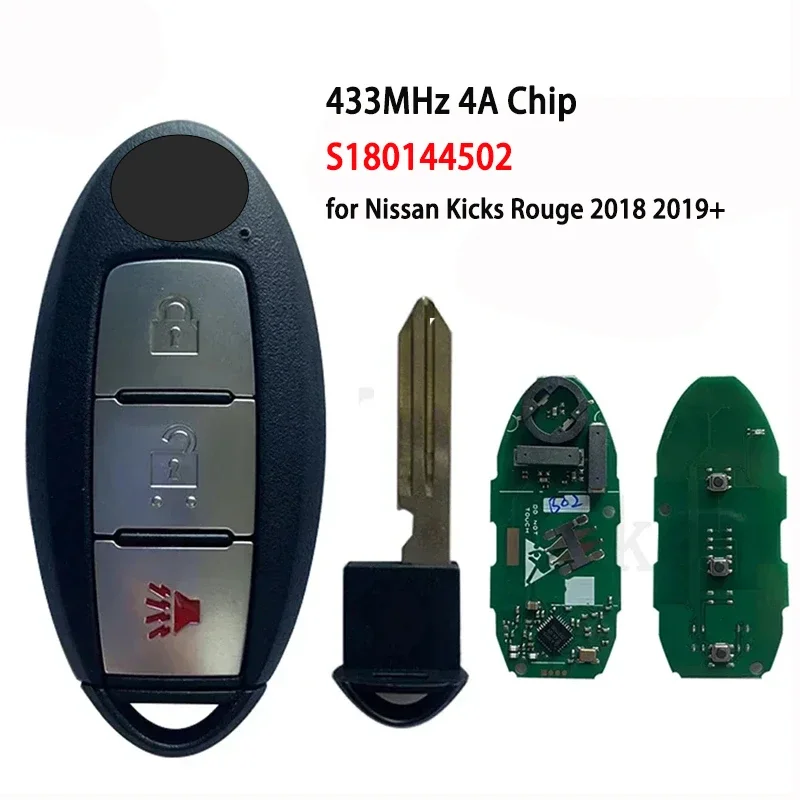 Clé BB pour Nissan Kicks Rouge, 2018, 2019 + 433MHz, puce 4A, PN:285E3-5RA0A, FCC ID: vention 5crucN1, S180144502, lumière avec logo, télécommande