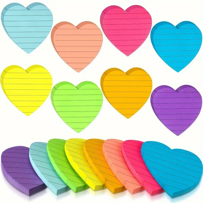 

8pcs Love Heart Horizontal Line Fluorescent Color Spot Heart-shaped Post-it Note Bright Colorful Sticking Power Memo