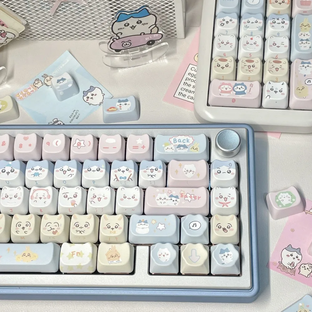 Imagem -05 - Bonito Chikawa Tema Keycap Grupo Pbt Custom Kawaii Cat Ear Cap Teclado para Menina Perfil Mao Teclado Mecânico 141key