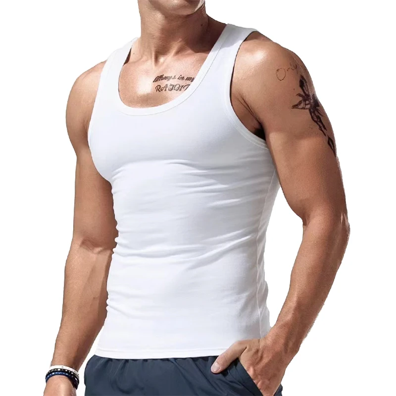 Men's Solid Tank Tops Summer Clothing Gym Bodybuilding Training Fitness Sleeveless Muscle T Shirts Slim Fit Workout Vest Tshirt