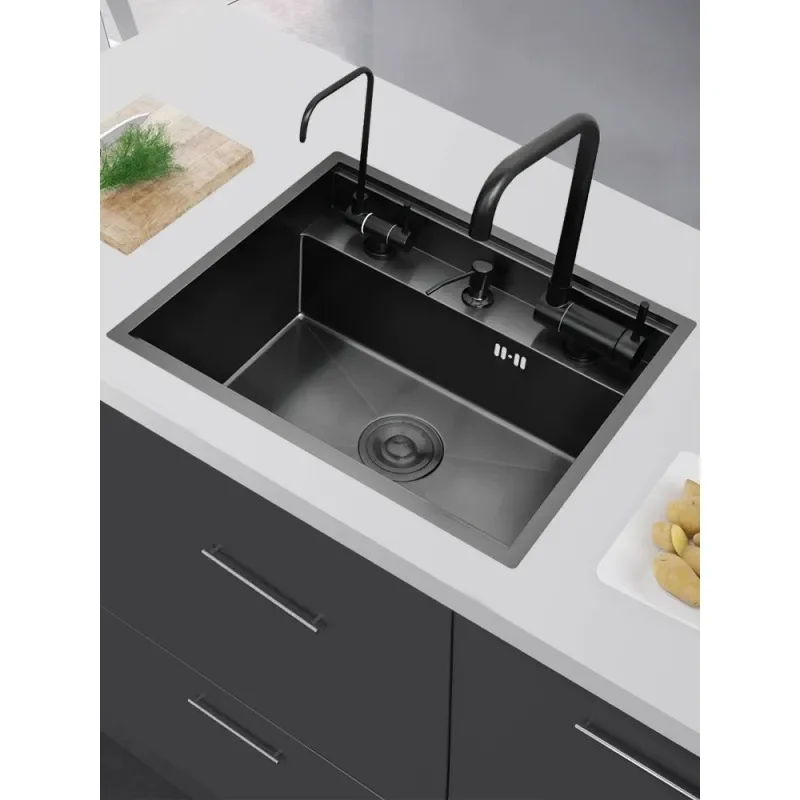 Nano Black Stainless Steel Hidden Sink Single Bowl Kitchen Bar Mini Pantry Sink with Cover Modern Design Durable and Stylish