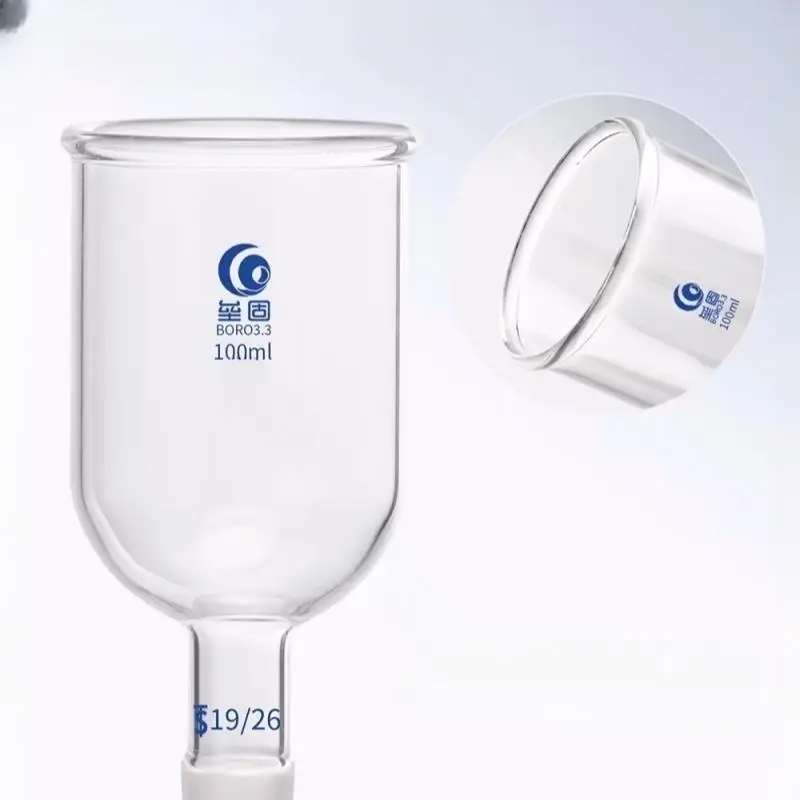 실험실 실험 공급에 사용하기위한 표준 접지 입구가있는 투명 50mm ~ 150mm 유리 원통형 피드 깔때기 1 개