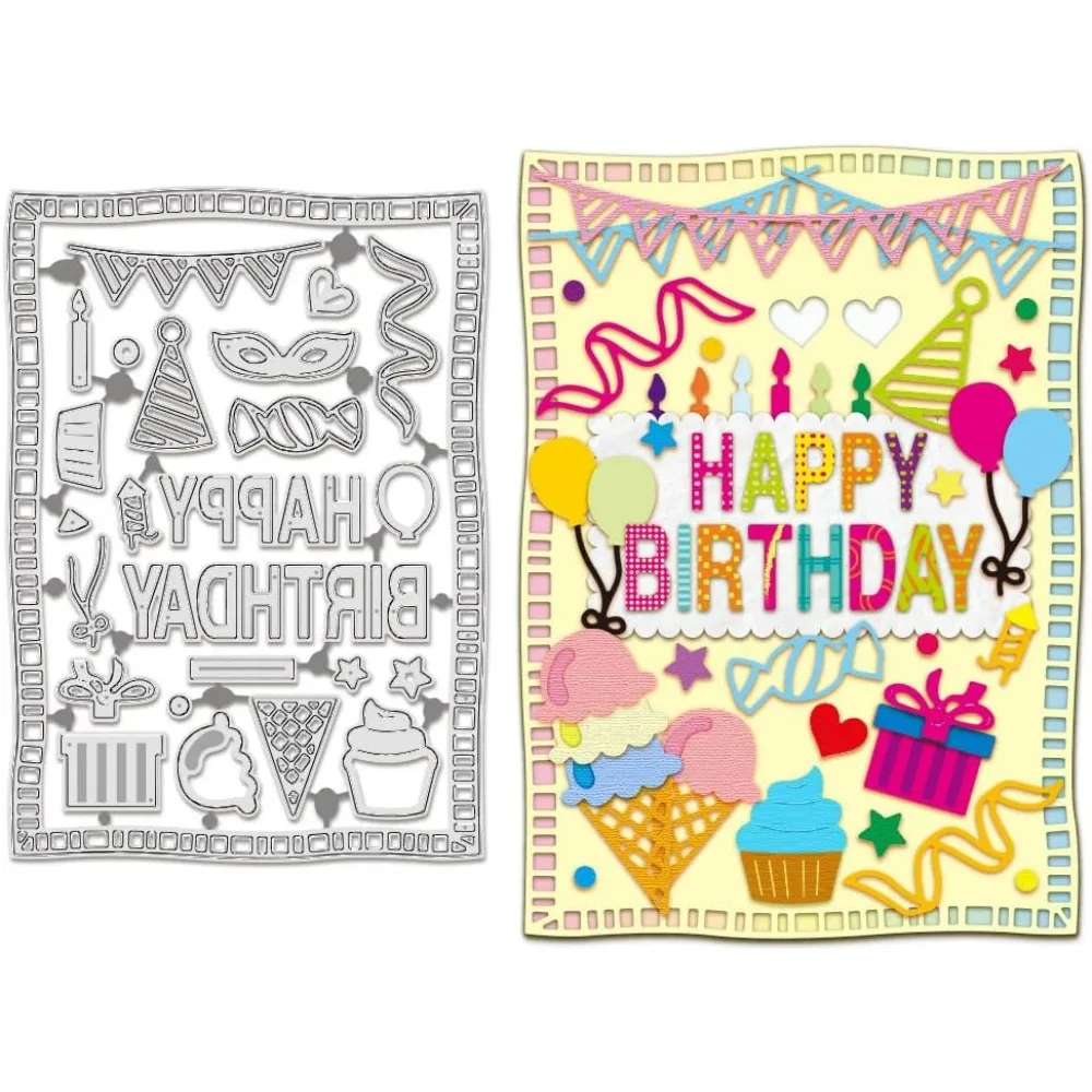 Happy Birthday Cutting Dies, Party Cake Stencils 4.9x6.8