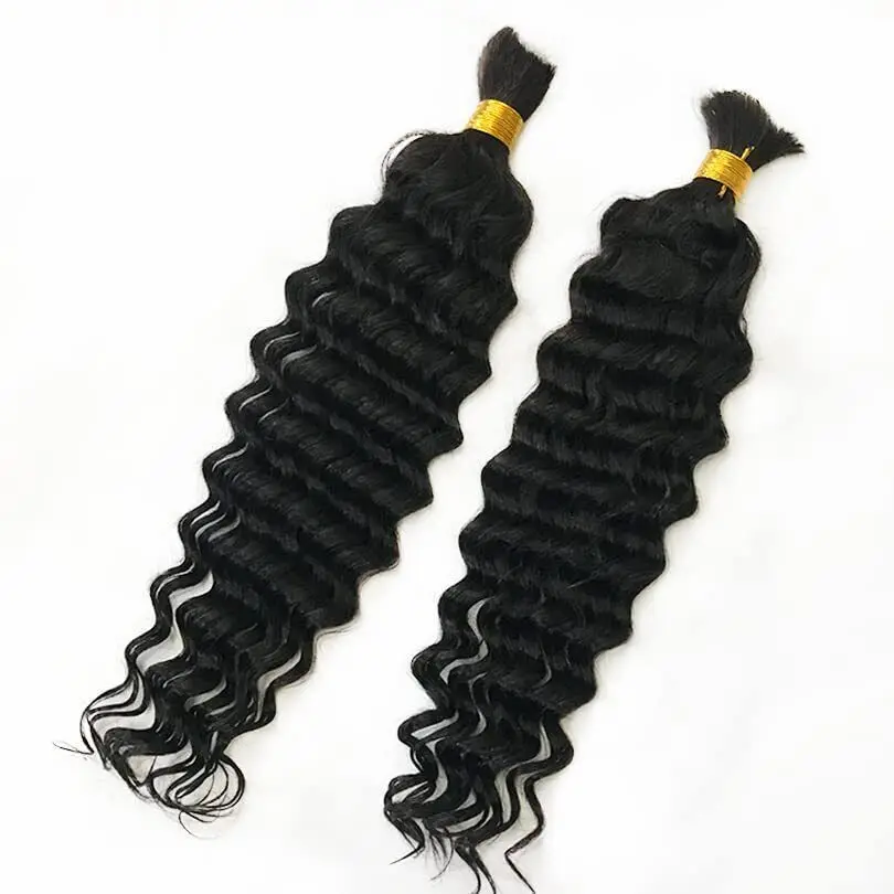 Deep Wave Bulk Human Hair 100% Human Hair Extensions for Braiding 50g/Pcs Deep Wave 1 Braids Per Pack for Micro braiding No Weft