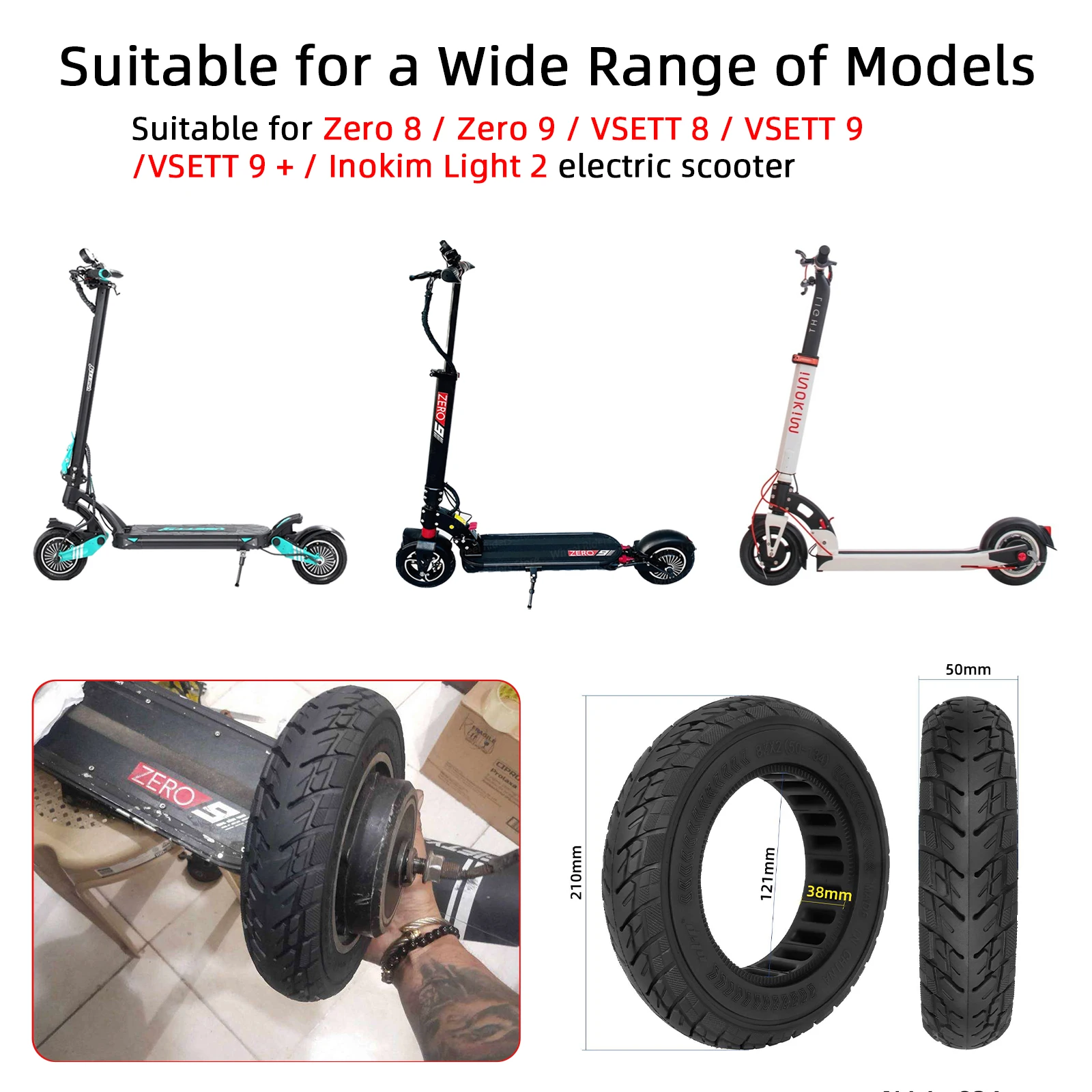 Ulip 8 1/2x2 Solid Tire 8.5 Inch Puncture Resistant Solid Tire for Vsett 9+ Zero 8 9 Inokim Light 2 Electric Scooter Wheel Parts