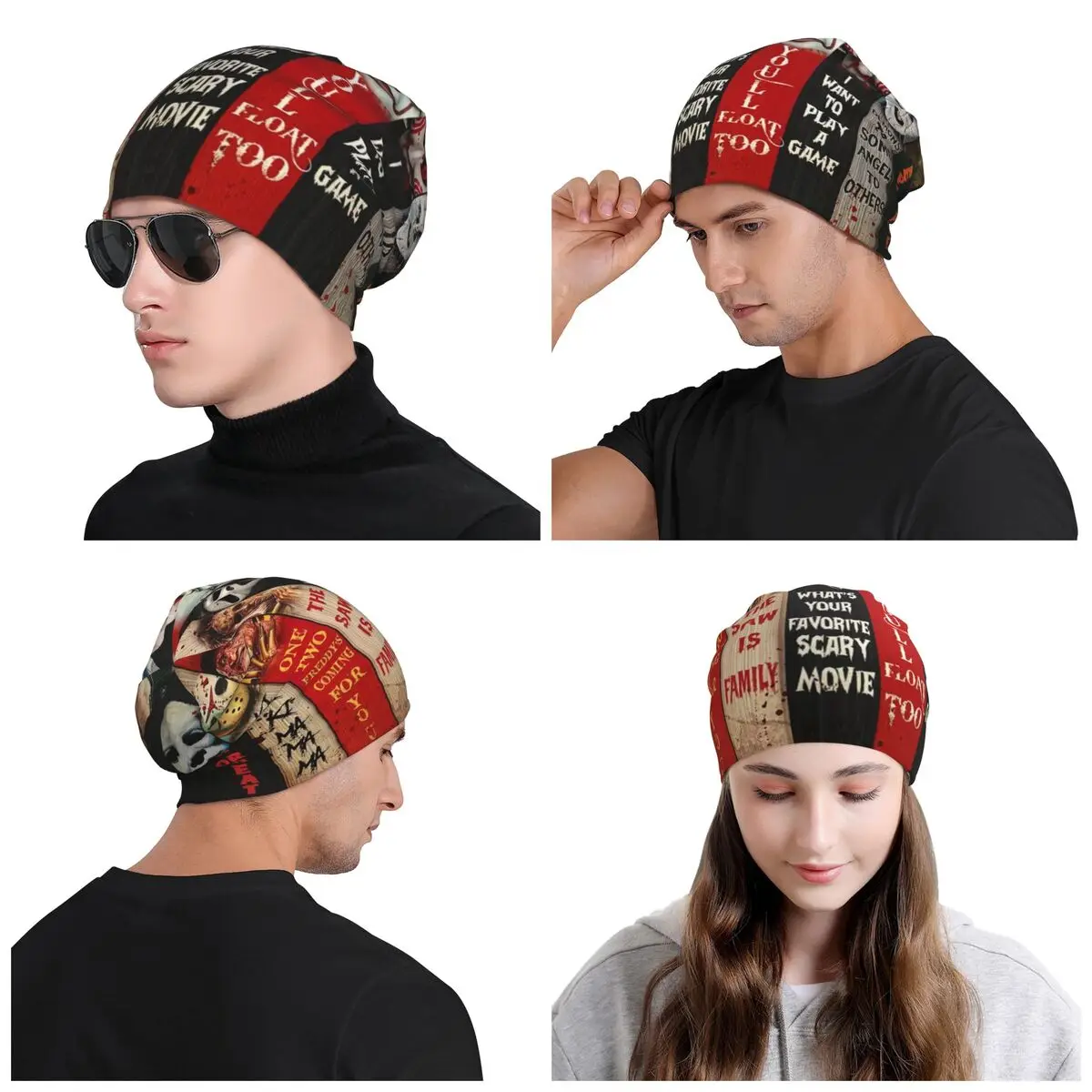 Topi rajut film horor Halloween pria wanita, topi beanie Skullies hangat musim dingin untuk pria dan wanita modis uniseks