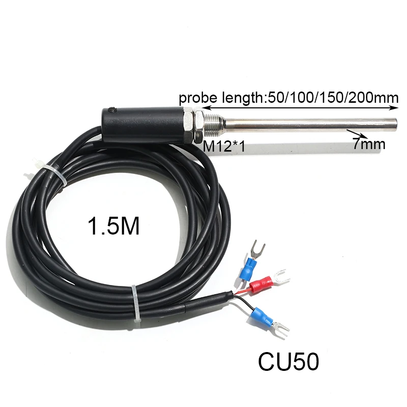 Sensor de temperatura cu50 m12 * 1, sonda de aço inoxidável, fio à prova d'água, resistência de 1.5m, sistema de 3 fios para fogão de explosão quente interno, 1 peça