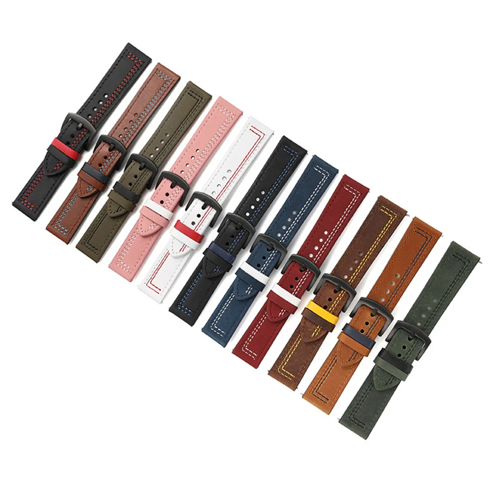 20mm 22mm Leather watch band for Samsung Galaxy watch 6 5 pro/4 6 classic/3 Active 2 Retro bracelet huawei gt 2-2e-3-3 pro Strap