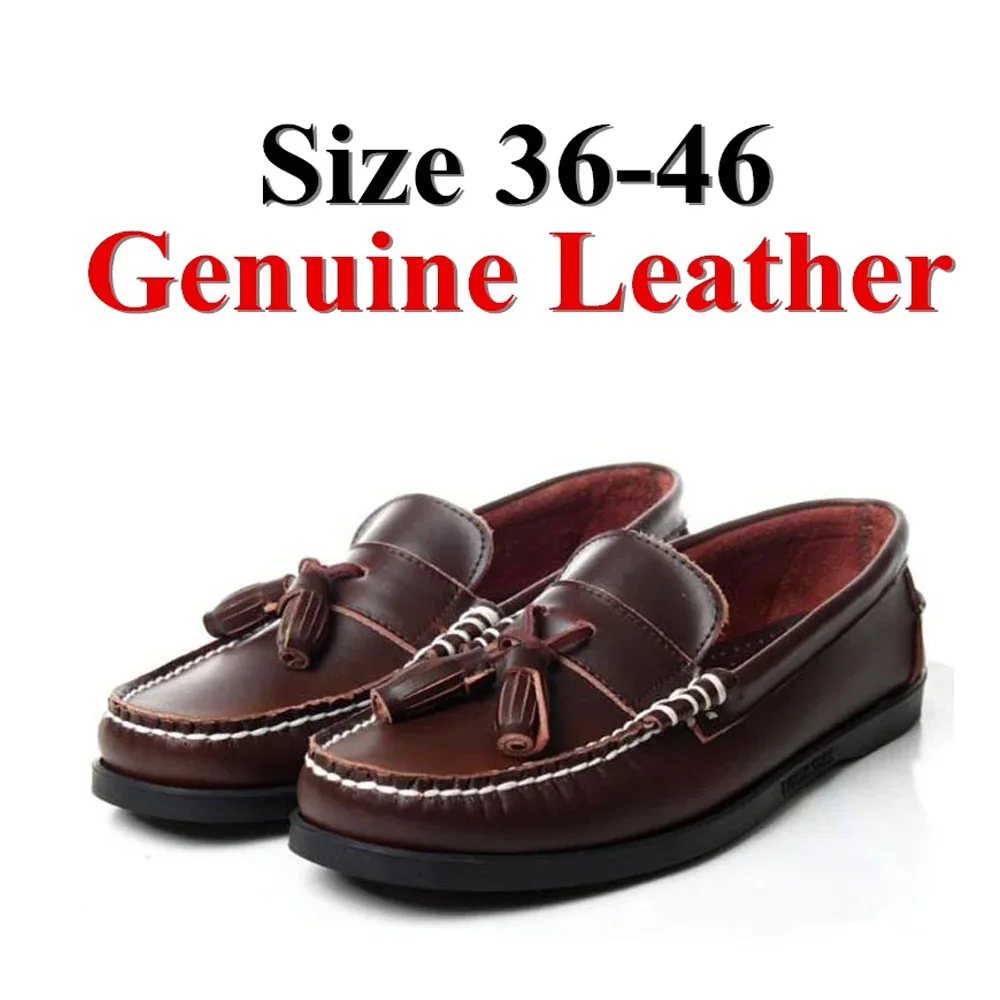 Fashion Men Women Genuine Leather Classic Boat Shoes,Man Homme Femme Plus Size 36-46 Flats Loafers Male Driving Shoes Non-slip