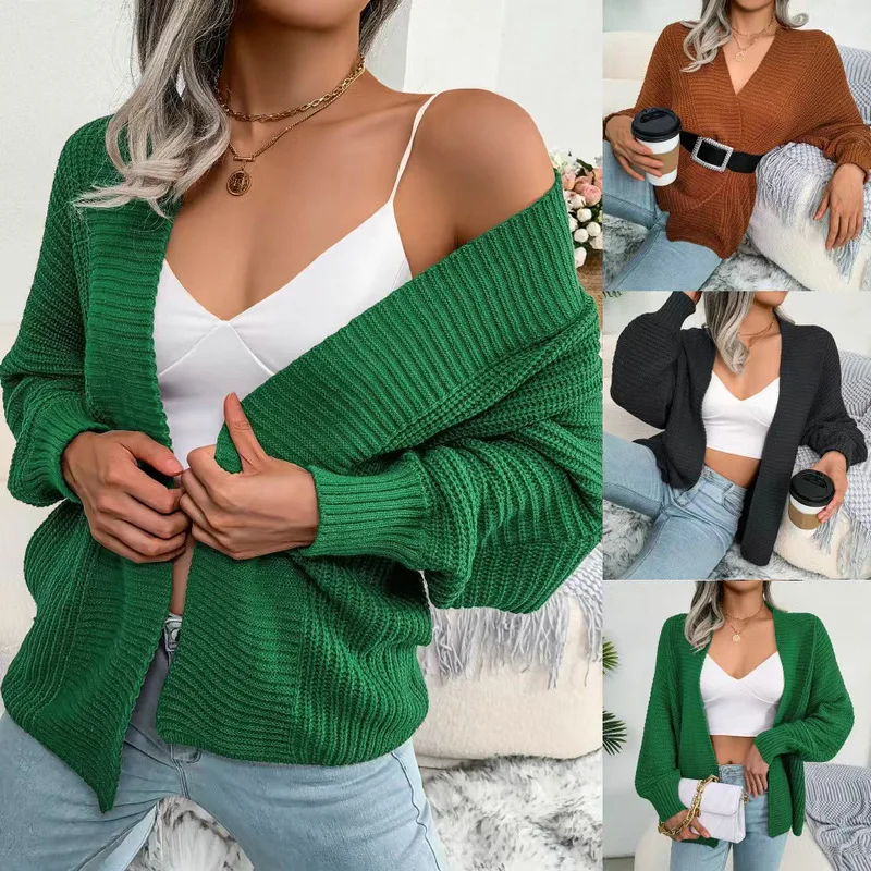 Women Solid Knit Sweater Cardigan V Neck Full Sleeve Jumpers Sweaters Open Stitch Casual Splice Streetwear Autumn Winter