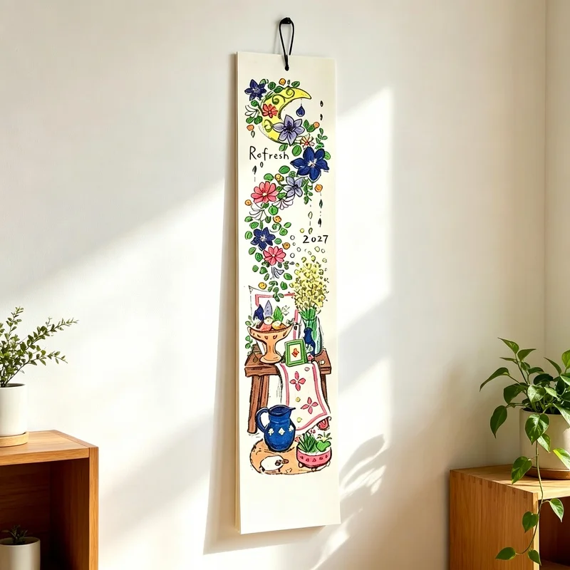 2027 Nepal Calendar Pendant Flower Graffiti Illustration Page Flip Calendar Creative Decorative Ornament Gift for Friends