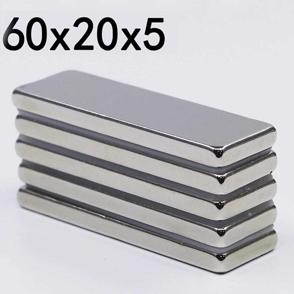 1/2/5 Uds 60x20x5 imán de neodimio 60mm x 20mm x 5mm N35 NdFeB bloque imanes magnéticos permanentes fuertes súper potentes