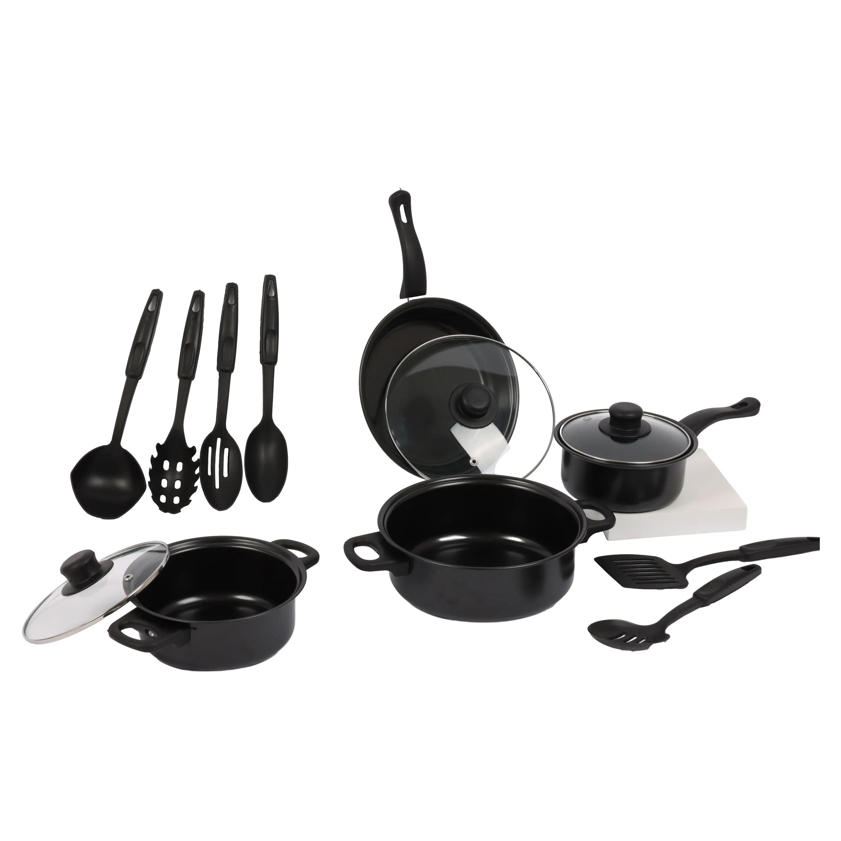 Kitchen 7 Piece  Cookware Sets Black Pot and Pans Cast Iron Cooking Pot Cookware Set