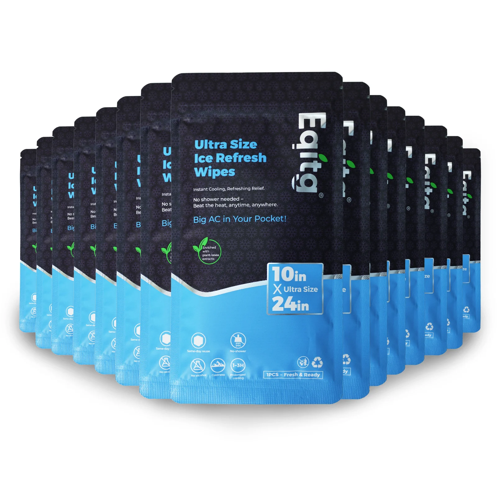 15-piece extra-large cool body wet wipes, suitable for hot weather, 10-inch x 24-inch (approximately 25.4 cm x 60.9 cm