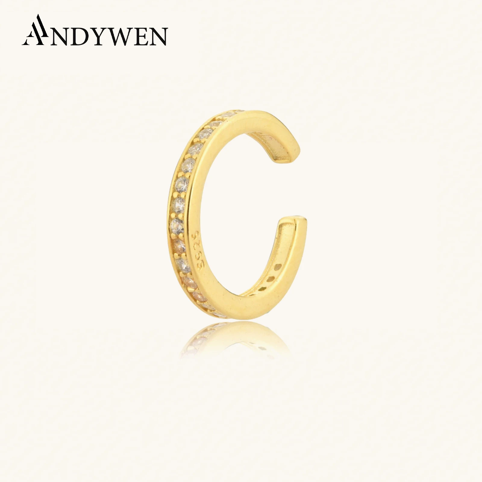 

ANDYWEN 925 Sterling Silver Clear Zircon Non Piercing Clips Ear Cuff Earring Earcuff Women Luxury 2020 Party Rock Punk Jewelry