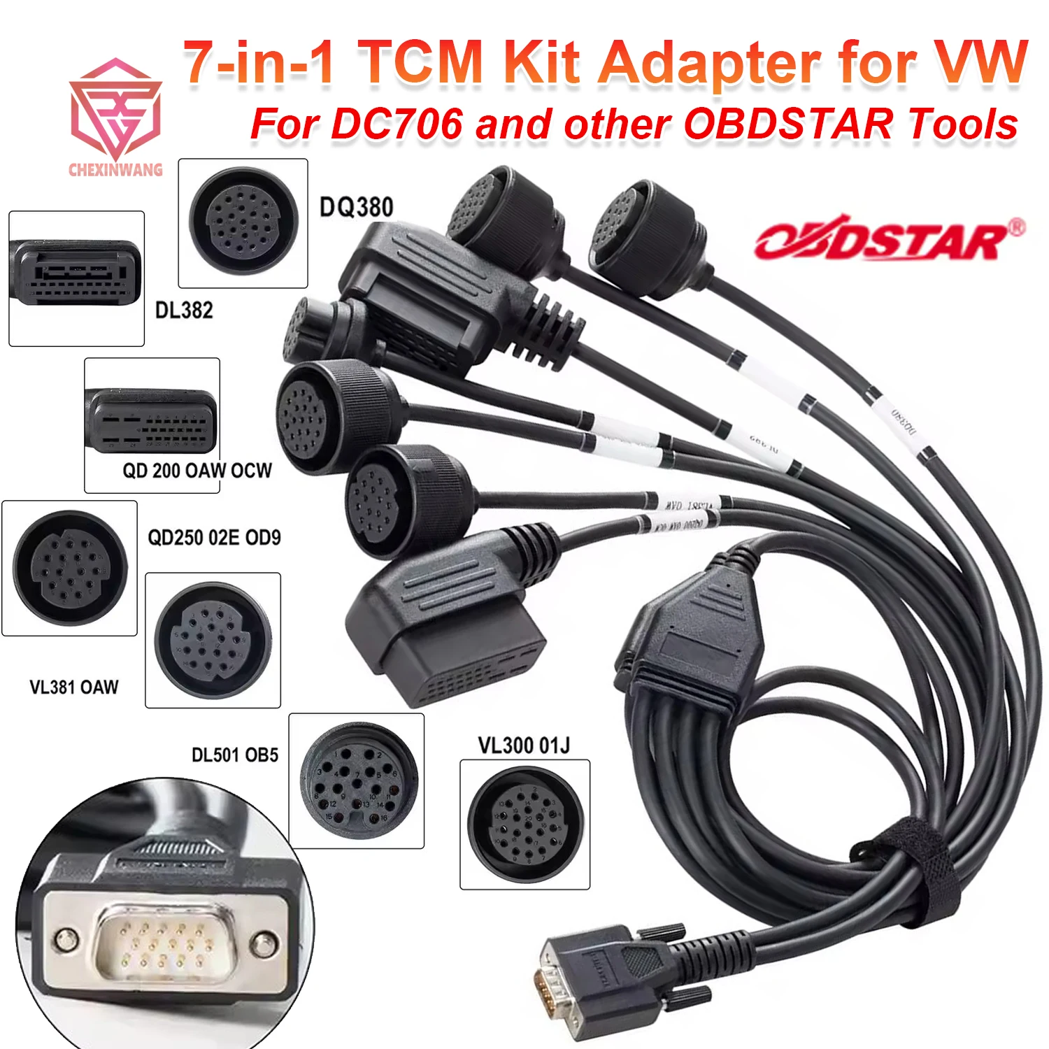 OBDSTAR 7-in-1 TCM Kit Adapter for VW OBD/Bench Mode Support ECU Clone Read/Write MAP Diag Cluster Calibration Used with DC706