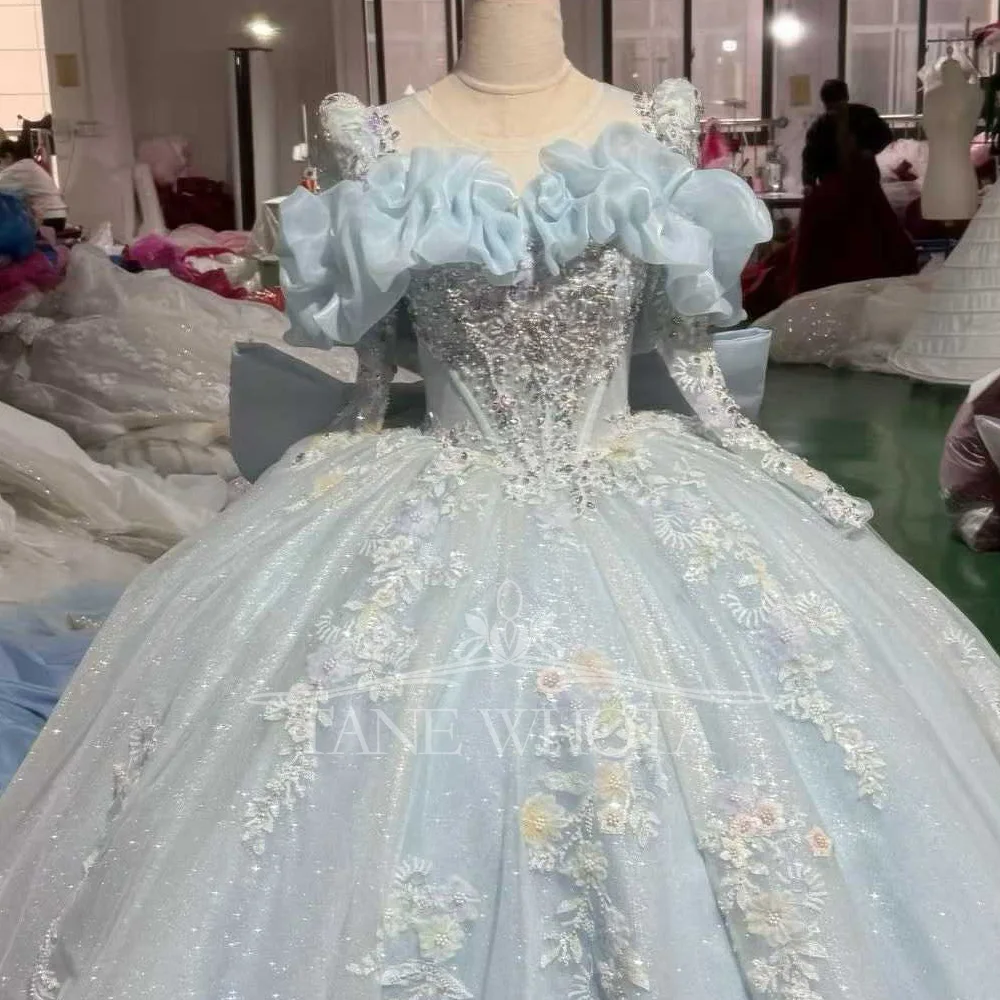 

Синее вечернее платье с круглым вырезом, длинными рукавами, вышивкой кристаллами, шнуровкой, вырезом-лопаткой на спине, бантом, на заказ, в пол, женское.