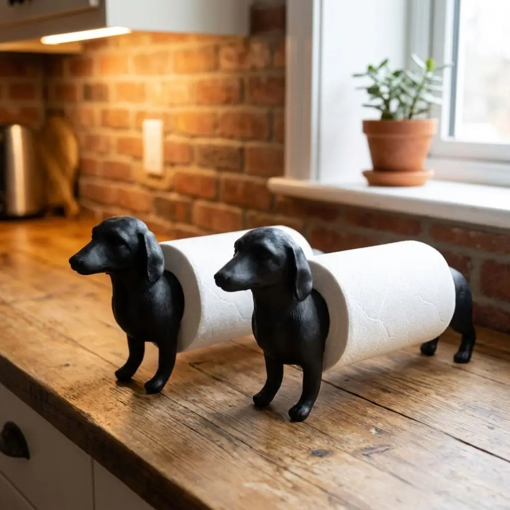 3D Printed Dachshund Paper Towel Holder Functional Vintage Animal Shape Roll Holder Funny Freestanding Dog Kitchen Tissue Rack