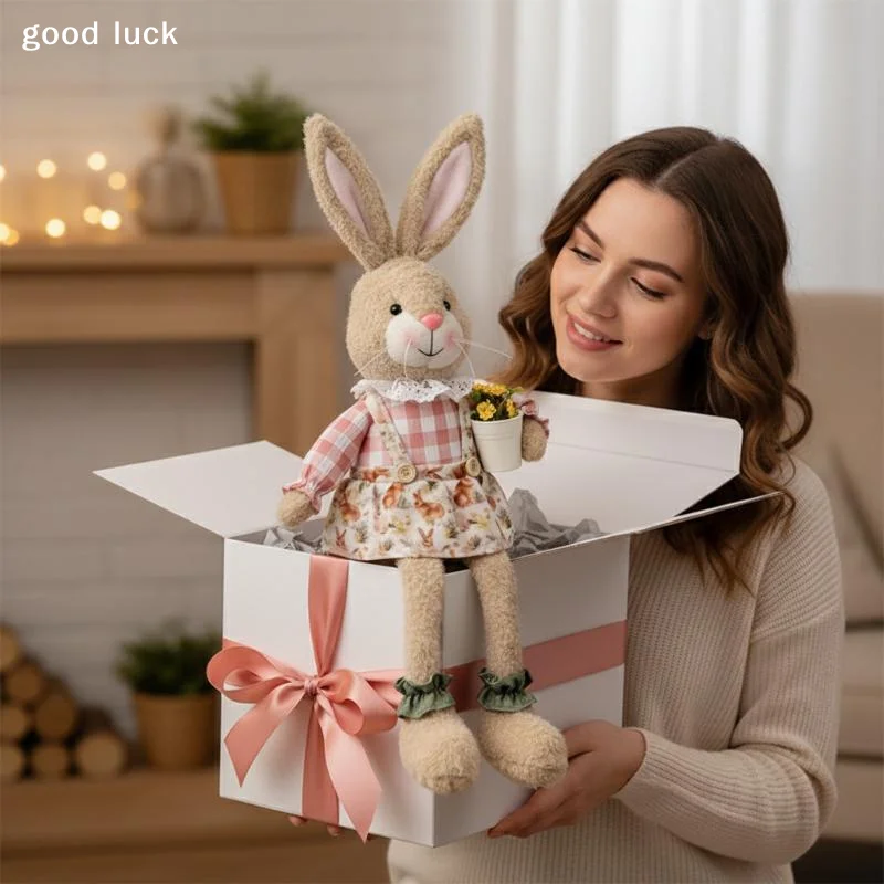 Easter Themed Pastoral Long Leg Sitting Rabbits, Plush Desktop Decoration Ideal For Party And Family Gatherings