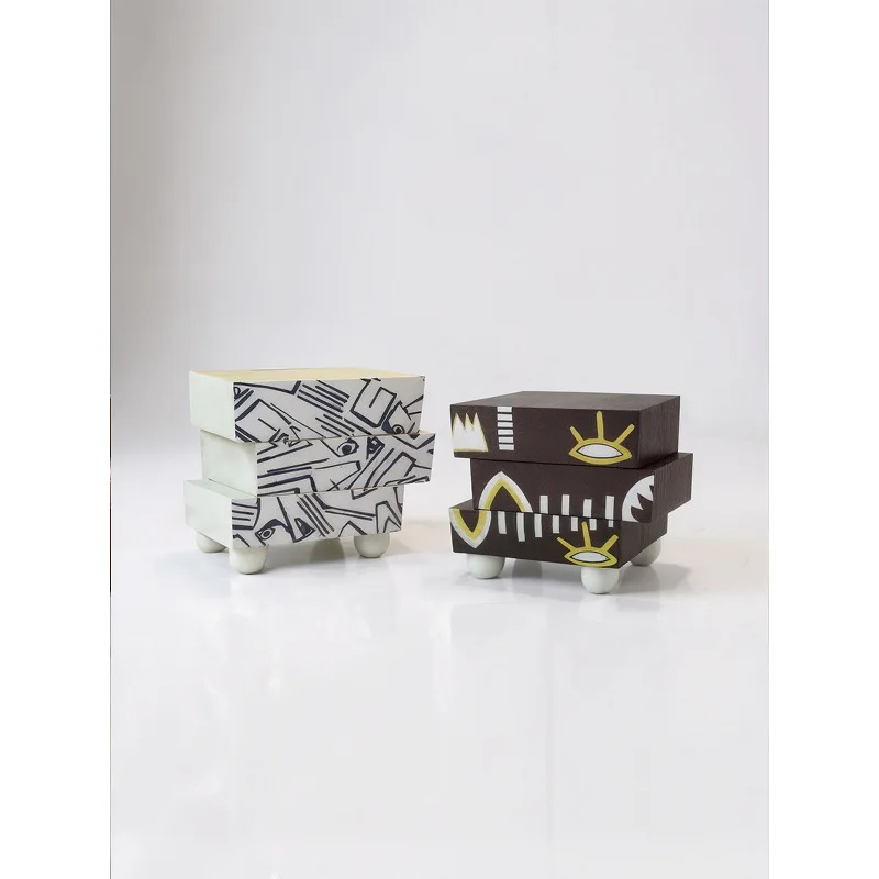 

Irregular geometric hand-painted abstract graffiti bedside table personality niche bedroom designer art