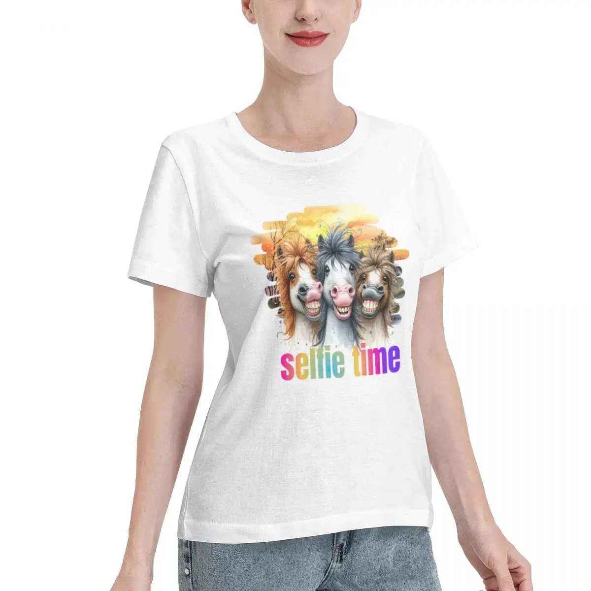 Top Rated Horse Meme Women's T-shirt Preppy Korean Fashion Top